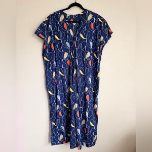 The Company Store Blue Abstract Flower Printed Voile Caftan 100% Cotton XXL 2X